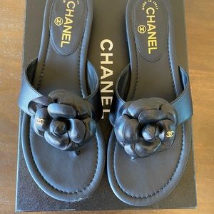 Chanel Sandals with Camellia in Black